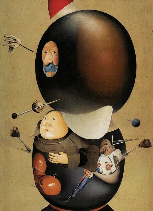 Image similar to full body detailed painting of silly round humpty dumpty with jack black facial expression, realistic, hieronymus bosch