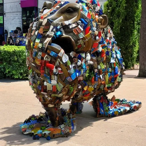 Image similar to A sculpture made of recycled materials but with perfect definition, 🍄🦍