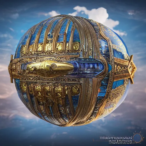 Prompt: enormous flying city in a faberge egg, sky, steampunk, fantasy art, unreal engine, chaotic