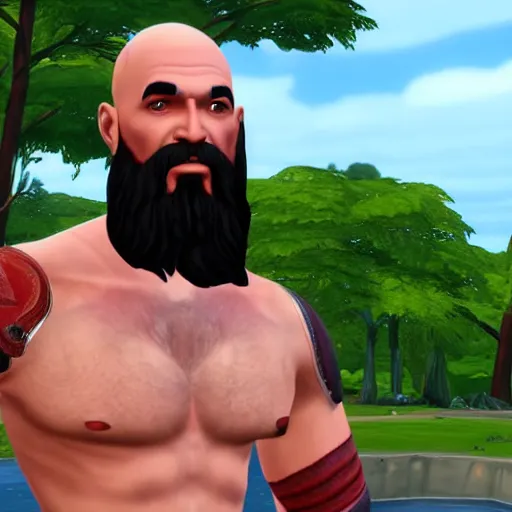 Prompt: Kratos in the Sims 4