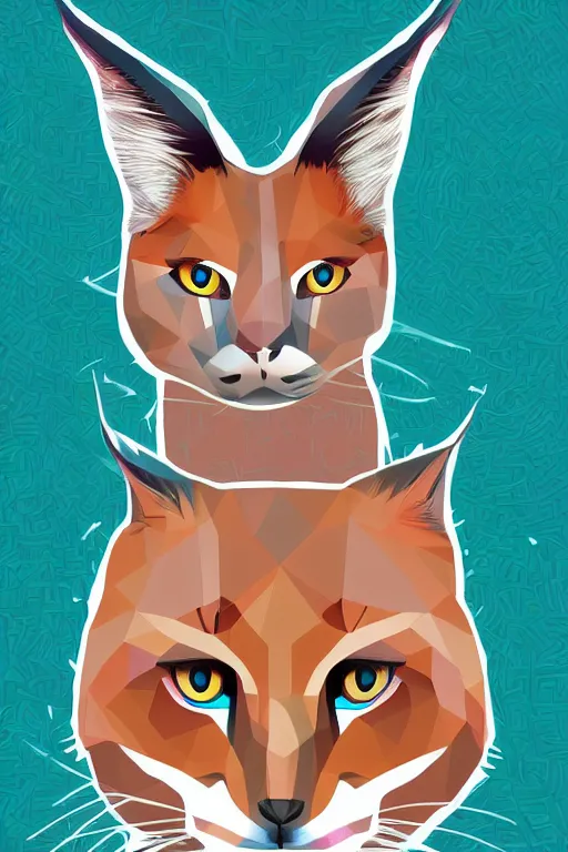 Prompt: cubist cute fluffy caracal cutout digital illustration cartoon colorful beeple