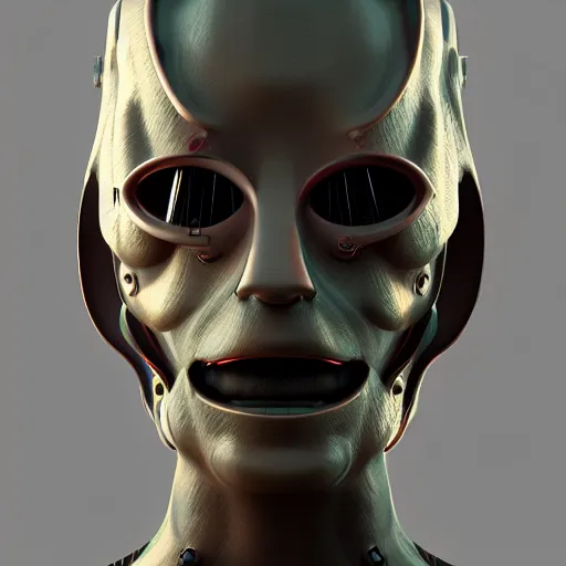 Image similar to futuristic bauta mask, venetian cyberpunk alien, houdini render, generative art, procedural modelling, artstation, zbrush, arnold render