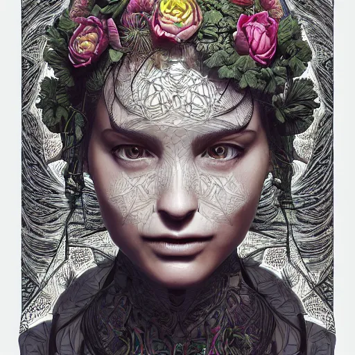 Image similar to the portrait of an incredibly beautiful woman partially made of onions, an ultrafine detailed illustration by james jean, final fantasy, intricate linework, bright colors, behance contest winner, vanitas, angular, altermodern, unreal engine 5 highly rendered, global illumination, radiant light, detailed and intricate environment