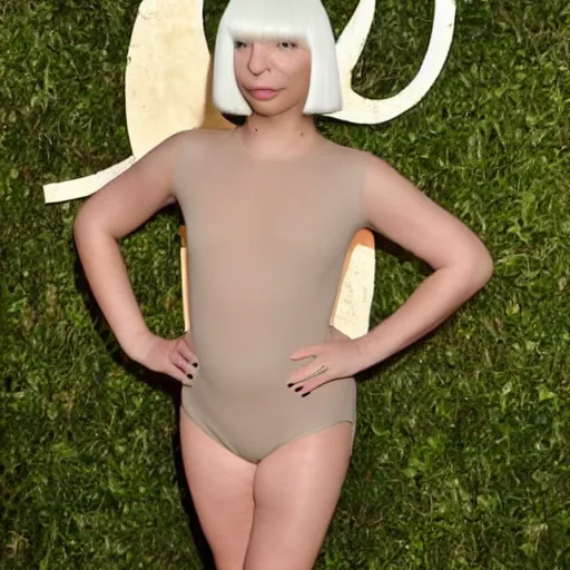 Image similar to sia furler wearing a skin colored leotard full body artistic photoshoot