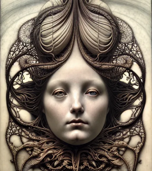 Image similar to detailed realistic porcelain beautiful moon goddess face portrait by jean delville, gustave dore, iris van herpen and marco mazzoni, art forms of nature by ernst haeckel, art nouveau, symbolist, visionary, gothic, neo - gothic, pre - raphaelite, fractal lace, intricate alien botanicals, ai biodiversity, surreality, hyperdetailed ultrasharp octane render