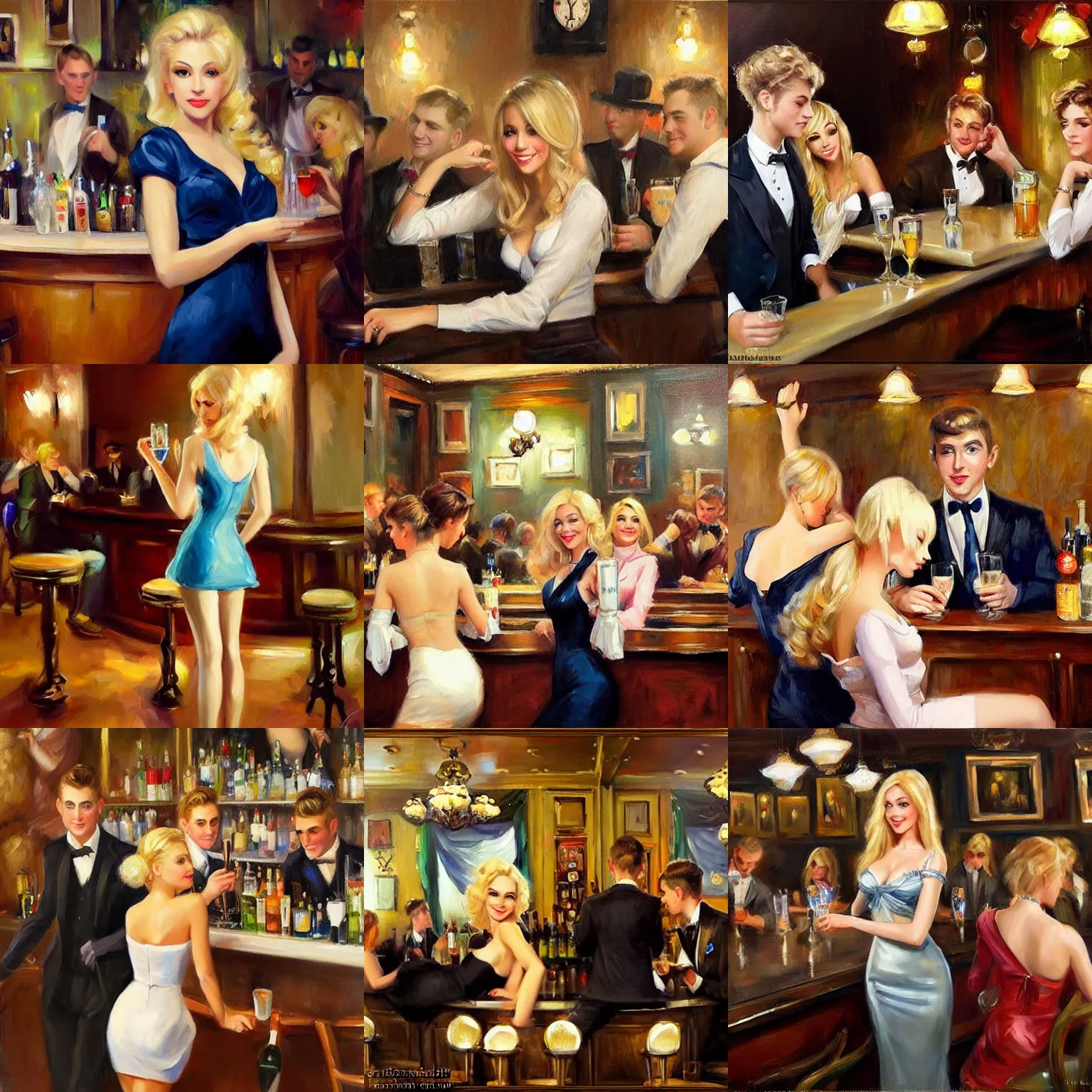 Blonde Bartender In A Gentlemens Club Painting By Stable Diffusion