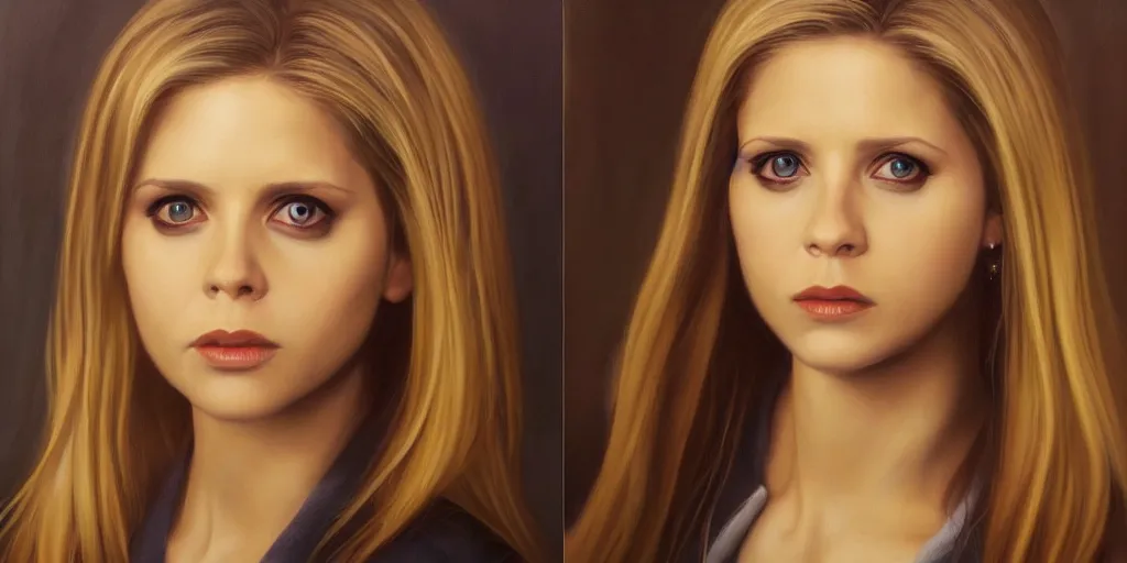 Image similar to a hyperrealistic beautiful oil painting of Buffy Summers; masterpiece; extremely detailed; ultra realistic; trending on artstation
