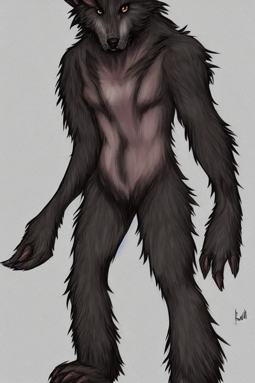 Image similar to a werewolf, fursona!!!!, by kawacy, trending on furaffinity, full body, furry art