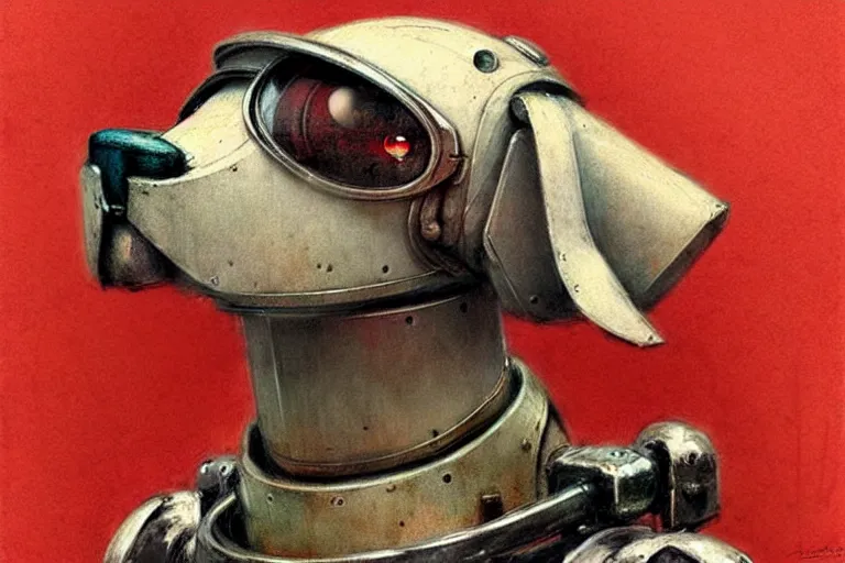 Image similar to adventurer ( ( ( ( ( 1 9 5 0 s retro future robot android dog. muted colors. ) ) ) ) ) by jean baptiste monge!!!!!!!!!!!!!!!!!!!!!!!!! chrome red