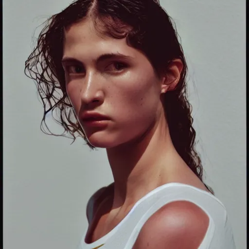 Image similar to realistic! photoshoot for a new nike lookbook, color film photography, portrait of a beautiful woman, in style of alasdair mclellan, 35mm