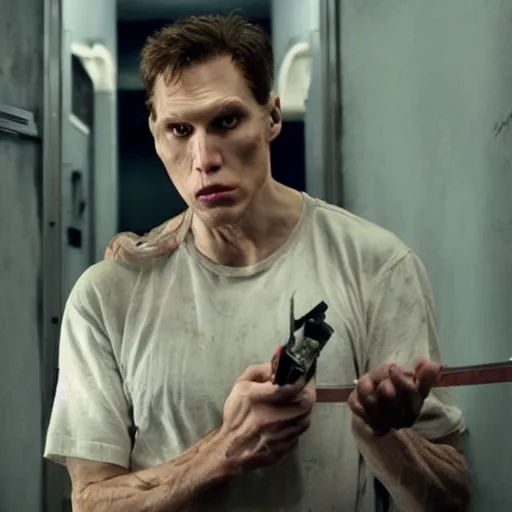 Prompt: Live Action Still of Jerma in SAW II, real life, hyperrealistic, ultra realistic, realistic, highly detailed, epic, HD quality, 8k resolution, body and headshot, film still