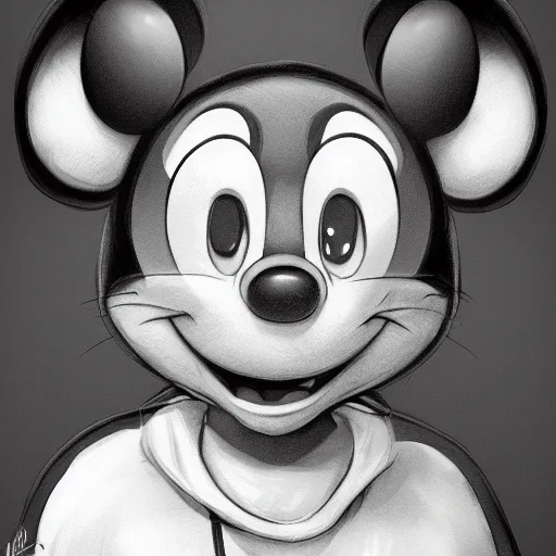 Prompt: a portrait of an lonely mikey mouse, detailed, realistic eyes, horizontal partial symmetry features proportions, intricate facial details, blood gore wear, award winning, trending in cgsociety artstation deviant art