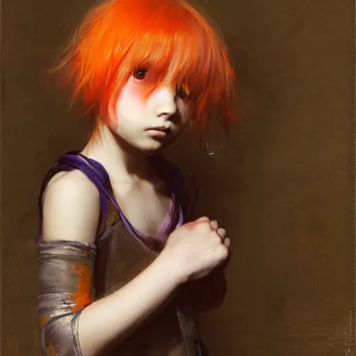 Image similar to little girl with orange hair. By Ruan Jia. Ayami Kojima. Masterpiece