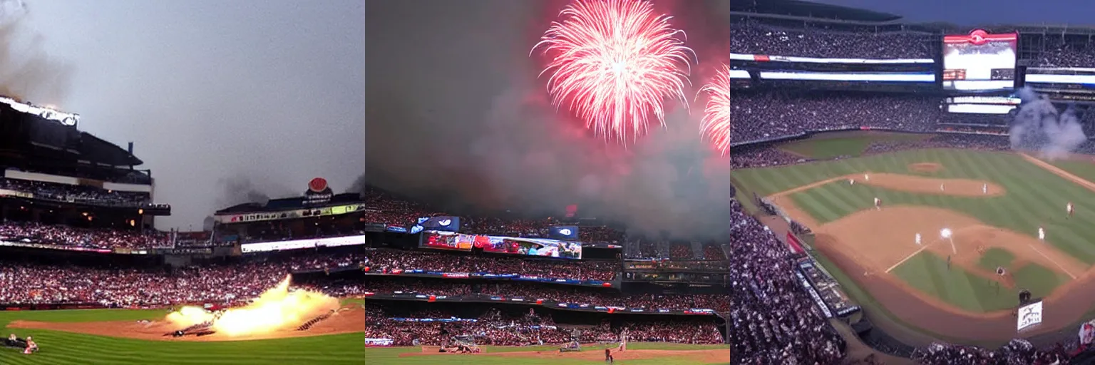 Prompt: Losing to the Padres as fireworks go off in realistic smokey fire