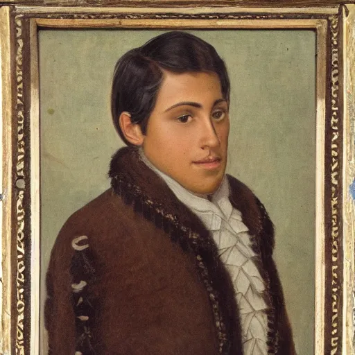 Prompt: a portrait of a young brown skinned and brown haired ancient nobleman