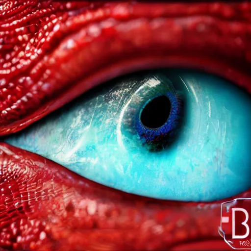 Image similar to big blue eye of ancient red dragon, close-up, high detail 3d model, Octane render, octane, 4k