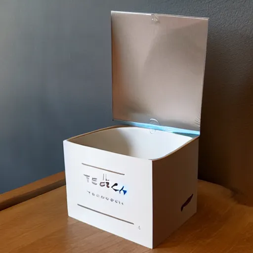 Prompt: A kleenex box designed by Tesla, made entirely of shiny steel