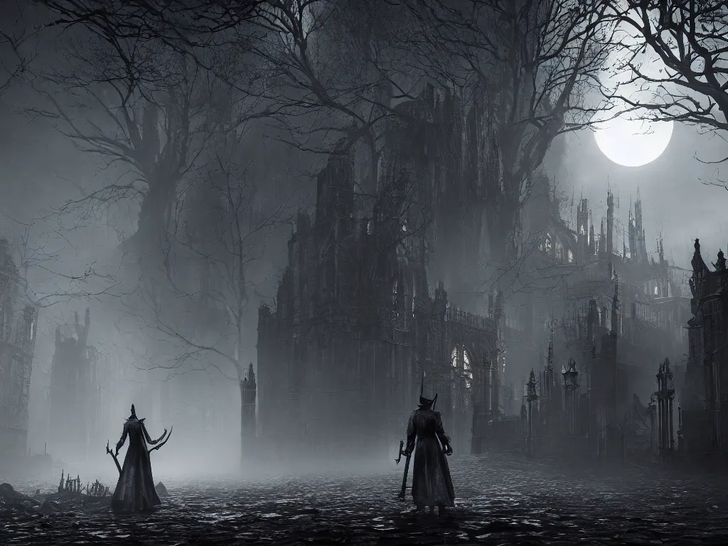 Prompt: bloodborne 2, dark, nighttime, victorian england style, horror, grotesque, serene, haunting, heavy atmosphere, claustrophobic, insanity, High Definition detail, 8K