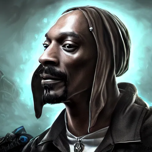 Image similar to portrait of snoop dogg as the grim reaper, league of legends amazing splashscreen artwork, gears of war, splash art, natural light, elegant, photorealistic facial features, intricate, fantasy, detailed face, atmospheric lighting, anamorphic lens flare, cinematic lighting, league of legends splash art, hd wallpaper, ultra high details by greg rutkowski