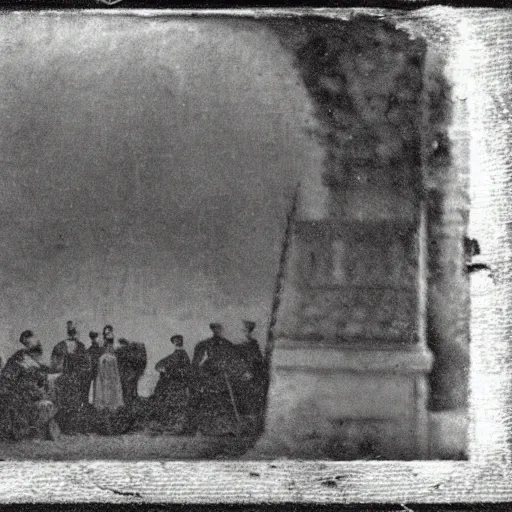 Image similar to first photograph ever taken, very grainy, blurry, 1840s