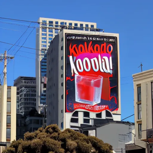 Prompt: bill board in san francisco advertising radioactive kool aid, artstation