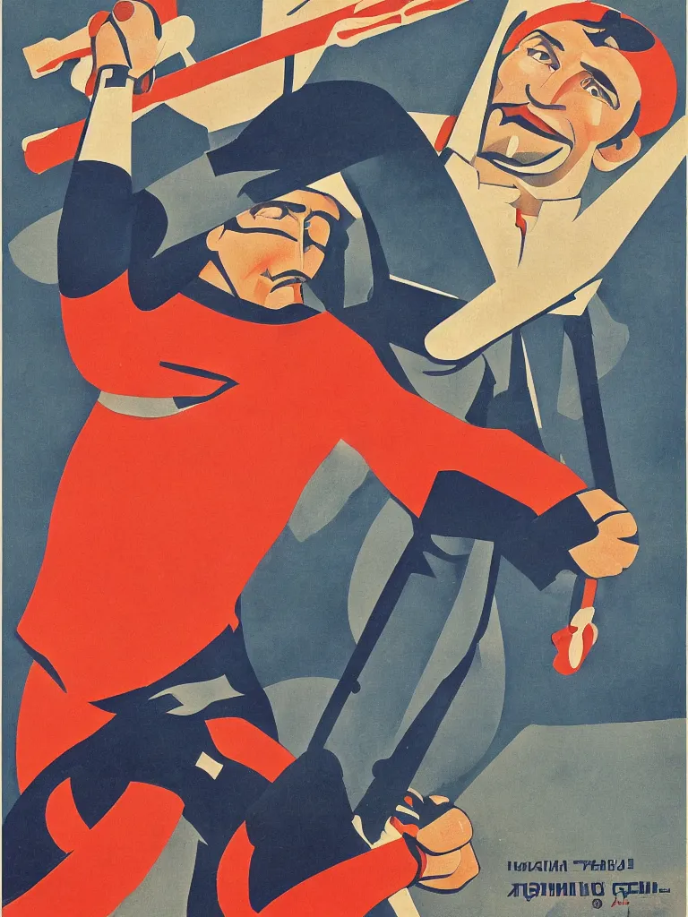 Image similar to russian war propaganda poster of alex ovechkin by miguel covarrubias