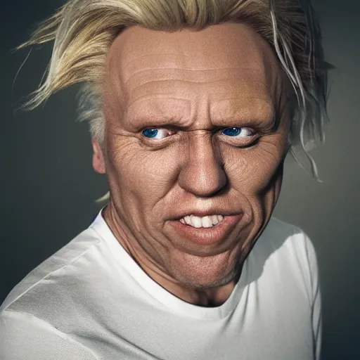 Image similar to centered detailed portrait of a caricature of Gary Busey by Alina Ivanchenko,Alessio Albi and Shin JeongHo, shot on 70mm, unreal engine