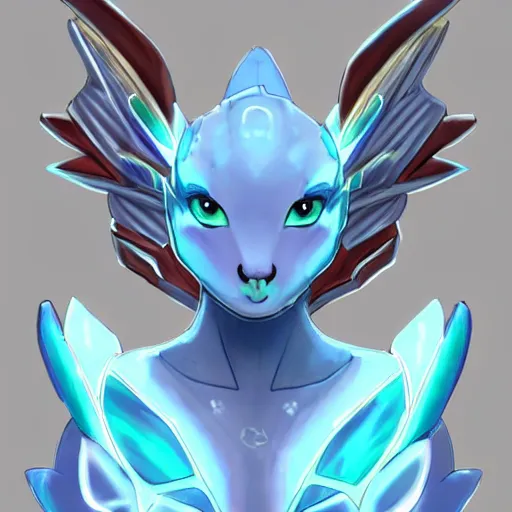 Image similar to close-up bust of a cute and beautiful anthropomorphic female robot dragon doing an elegant pose for the camera, has two adorable blue eyes, a sleek yet elegant design, with two big epic wings behind her, two arms that have sharp claws, two legs, a long tail behind her; high quality digital art, artstation, deviantart, furaffinity