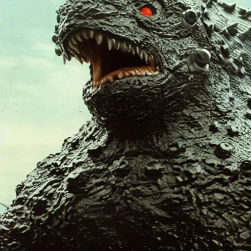 Image similar to a Caucasian man with swimming goggles and cap, fighting Godzilla