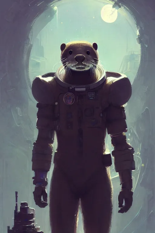 portrait male anthro otter dressed in astronaut outfit | Stable