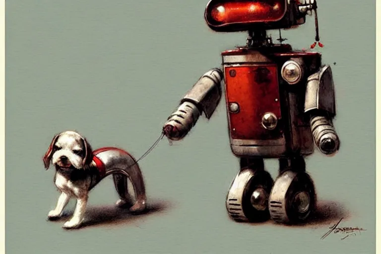 Image similar to adventurer ( ( ( ( ( 1 9 5 0 s retro future robot android dog. muted colors. ) ) ) ) ) by jean baptiste monge!!!!!!!!!!!!!!!!!!!!!!!!! chrome red