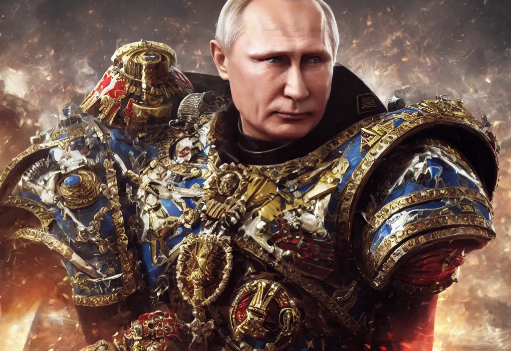 Image similar to portrait of vladimir putin as emperor in warhammer 4 0 k, 4 k, 8 k, octane render