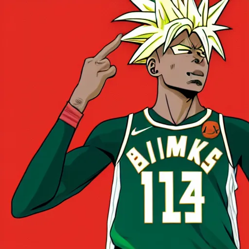 Image similar to Giannis Antetokounmpo going super Saiyan, manga 8k