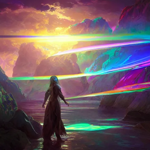 Prompt: color light waves, color spectrum refraction, light through glass, cinematic lighting, highly detailed, art station, concept art, Unreal Engine 5, Photorealism, 8k resolution, cinema 4d, beautiful, art by artgerm and greg rutkowski and alphonse mucha and loish and WLOP