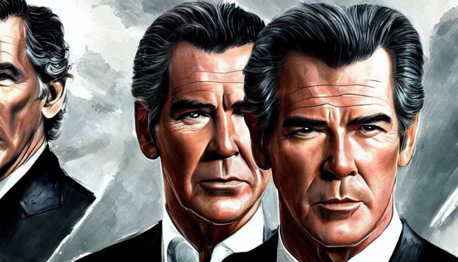 Image similar to concept art of the next james bond film featuring an older pierce brosnan, extremely detailed