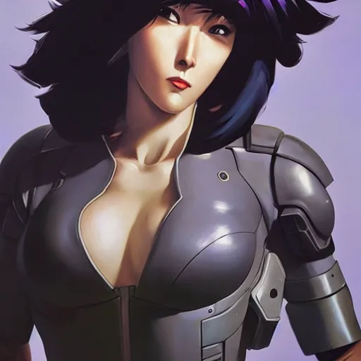 Image similar to greg manchess portrait painting of invisible armored motoko kusanagi as overwatch character, medium shot, asymmetrical, profile picture, organic painting, sunny day, matte painting, bold shapes, hard edges, street art, trending on artstation, by huang guangjian, gil elvgren, ruan jia, greg rutkowski, gaston bussiere