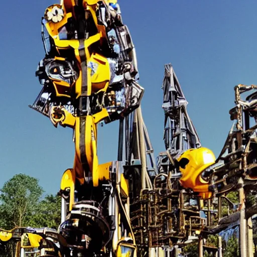 Prompt: stock photo of the theme park ride called “the power loader mech” vertical drop ride by James Cameron