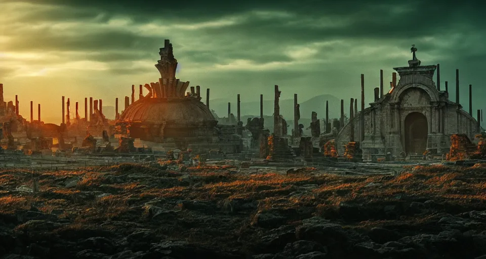 Image similar to a cinematic view of nokron, eternal city, elden ring, film, atmospheric perspective