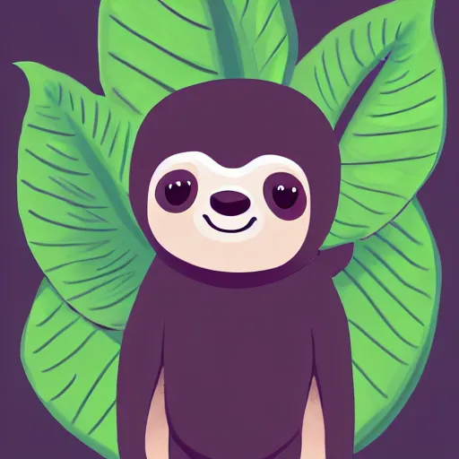 Image similar to a cute baby sloth in a happy leafy environment, incredible digital painting in an artistic style, trending on artstation