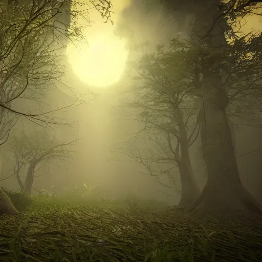 Prompt: a mystical forest by night , unreal engine 5.