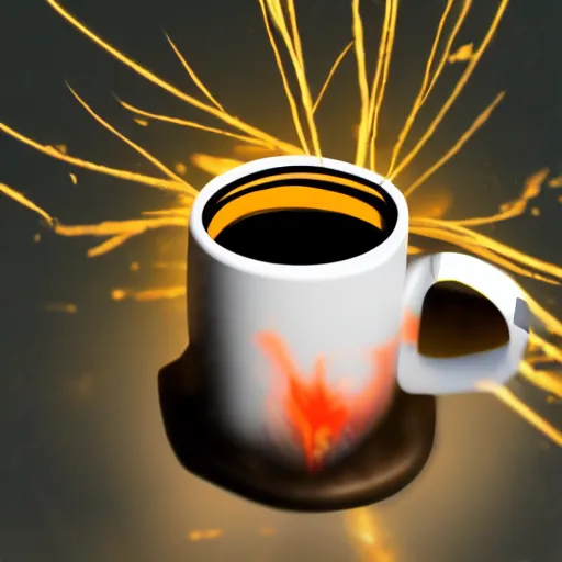 Prompt: a coffee cup filled with magma digital art, highly detailed, sparks in the background, out of focus background