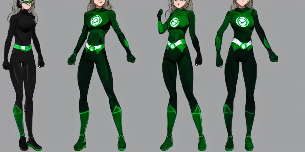 Image similar to full body exaggerated outfit, female green lantern character clean concepts by senior concept artist in the anime film, tech wear, streetwear, featured on artstation