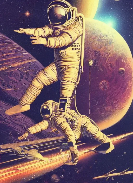 Image similar to meditating astronaut high details, intricate details, by vincent di fate, artgerm julie bell beeple, 1 9 8 0 s, inking, vintage 8 0 s print, screen print