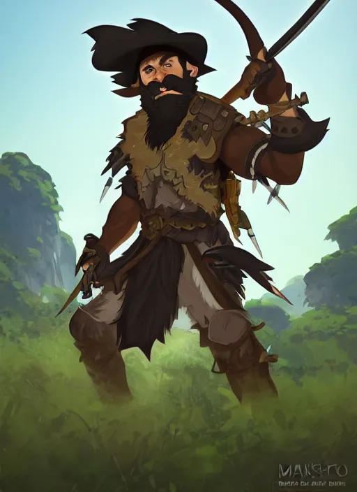 Image similar to bugbear ranger, black beard, dungeons and dragons, hunters gear, character design on white background, by makoto shinkai