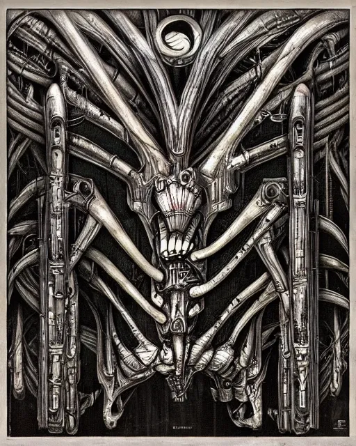 Prompt: videogame cover art by hr giger