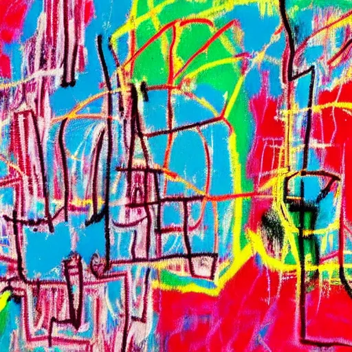 Image similar to wrinkled glowing radioactive electron microscope zoomed in to pastel fabric, jean - michel basquiat