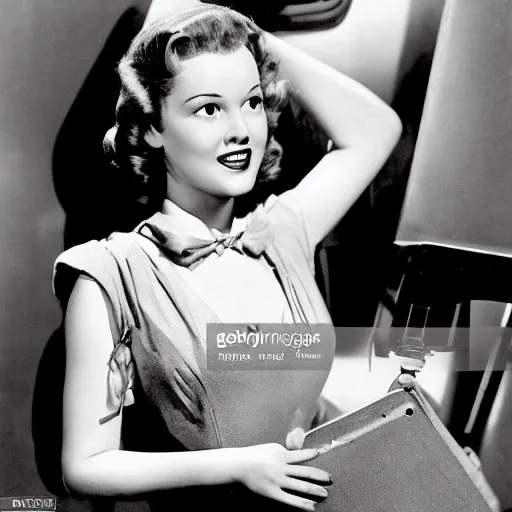 Prompt: still from old 40\'s movie Star Wars (1942) actress playing Leah