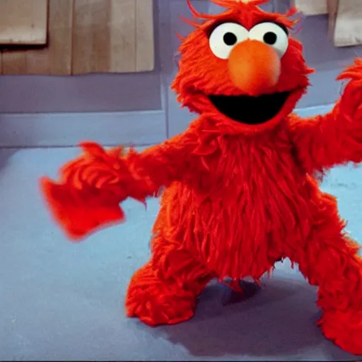 Image similar to elmo from the sesame street committing arson