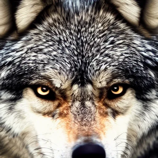 Image similar to close up portrait photo of an angry wolf, 8k,