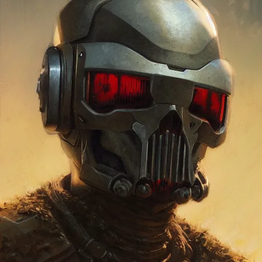 Image similar to the doomslayer as a realistic cyberpunk knight, closeup portrait art by donato giancola and greg rutkowski, realistic face, digital art, trending on artstation, symmetry!!, skull helmet